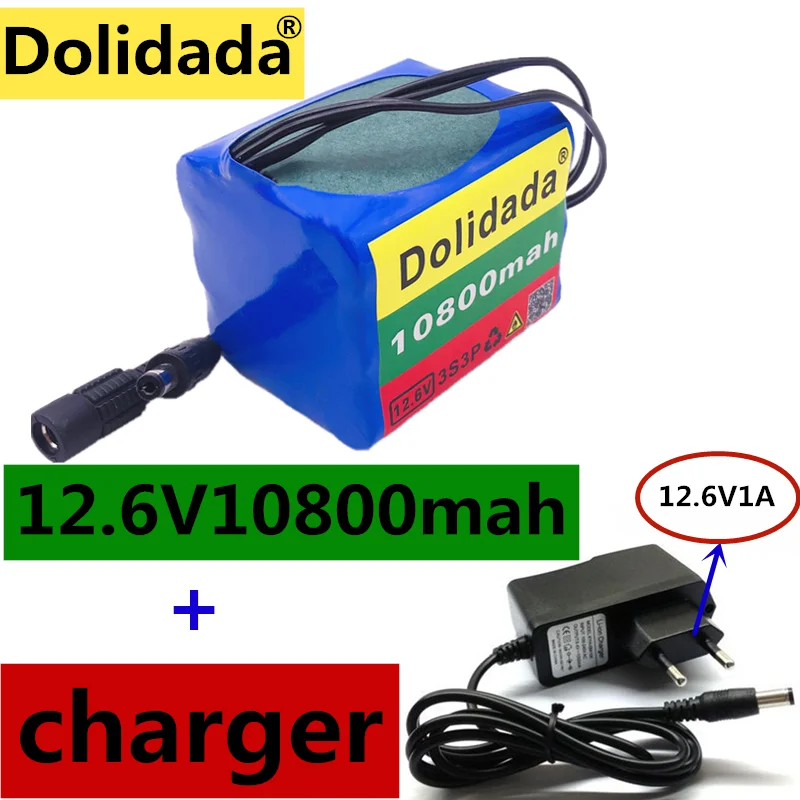 

Batteries rechargeables 10800 12V, 10,8 ah, 18650 mAh, avec BMS, plaque de Protection, Lithium, chargeur 12.6V