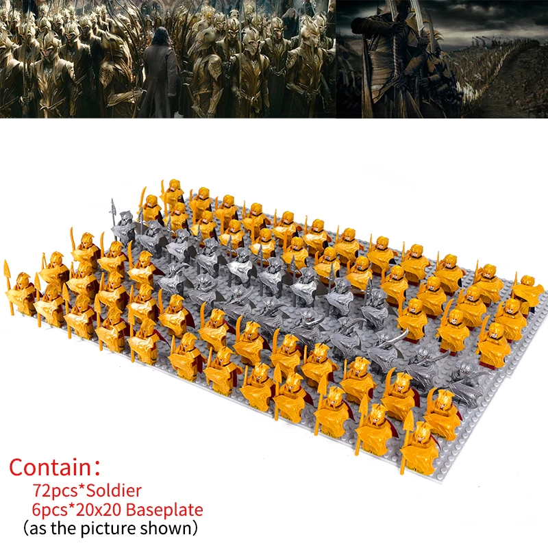 Bloques de construcción de soldado de los elfos con caballo de guerra, figuras del ejército lotr Armor Guard Warrior Archer, caballeros medievales, juguetes de bloques, regalos