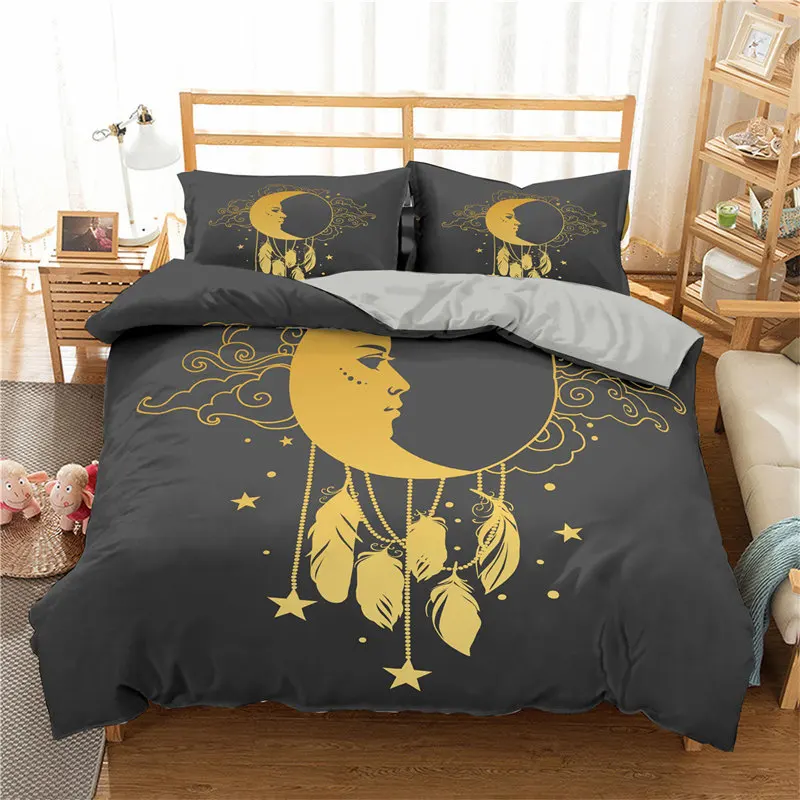 

Soft Dreamcatcher Bedding Set Bohemian Mandala Sun Moon And Feather 3D Print Duvet Cover Microfiber Bedroom Decor Home Textile