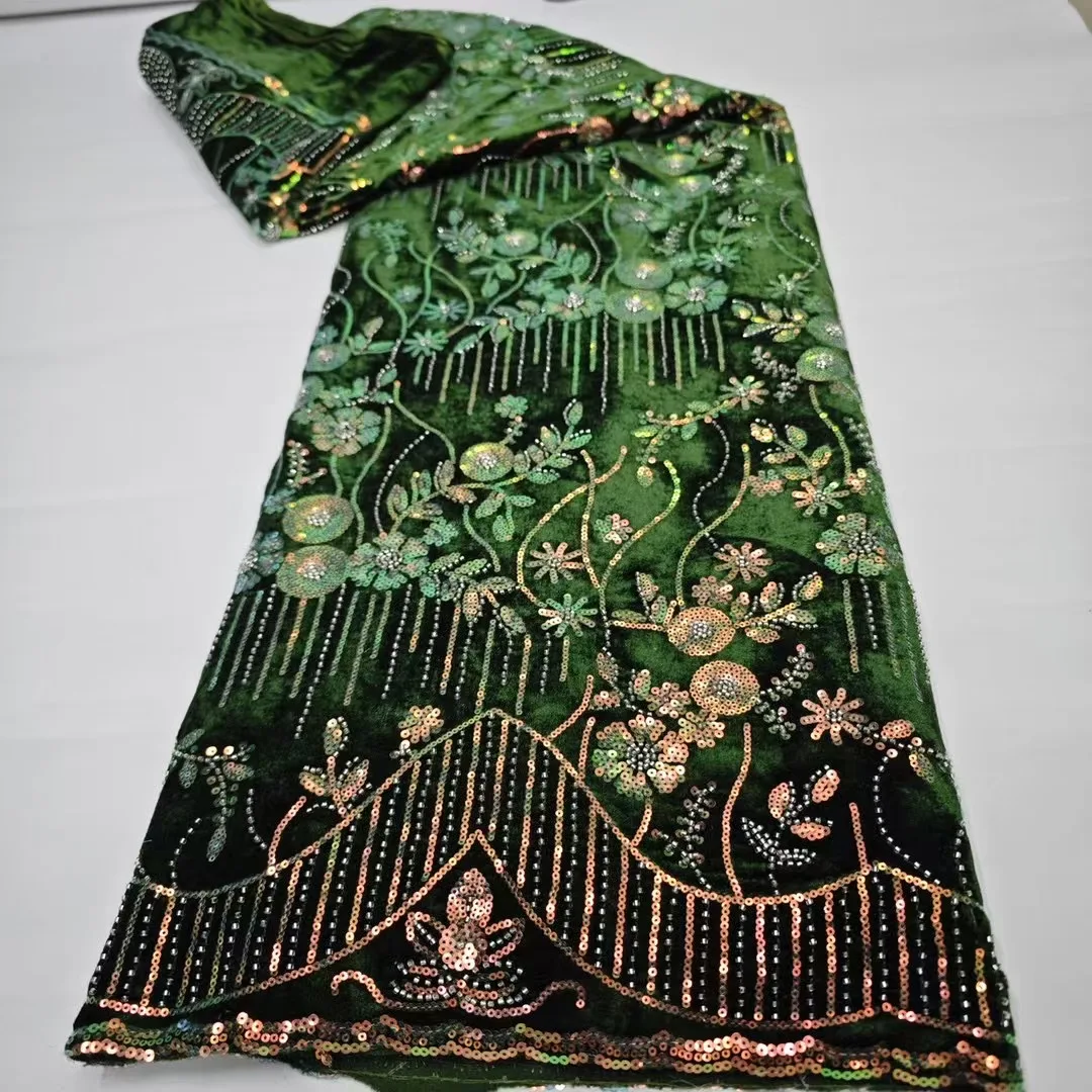 Нигерийская роскошная бархатная кружевная ткань с жемчугом и блестками 2024