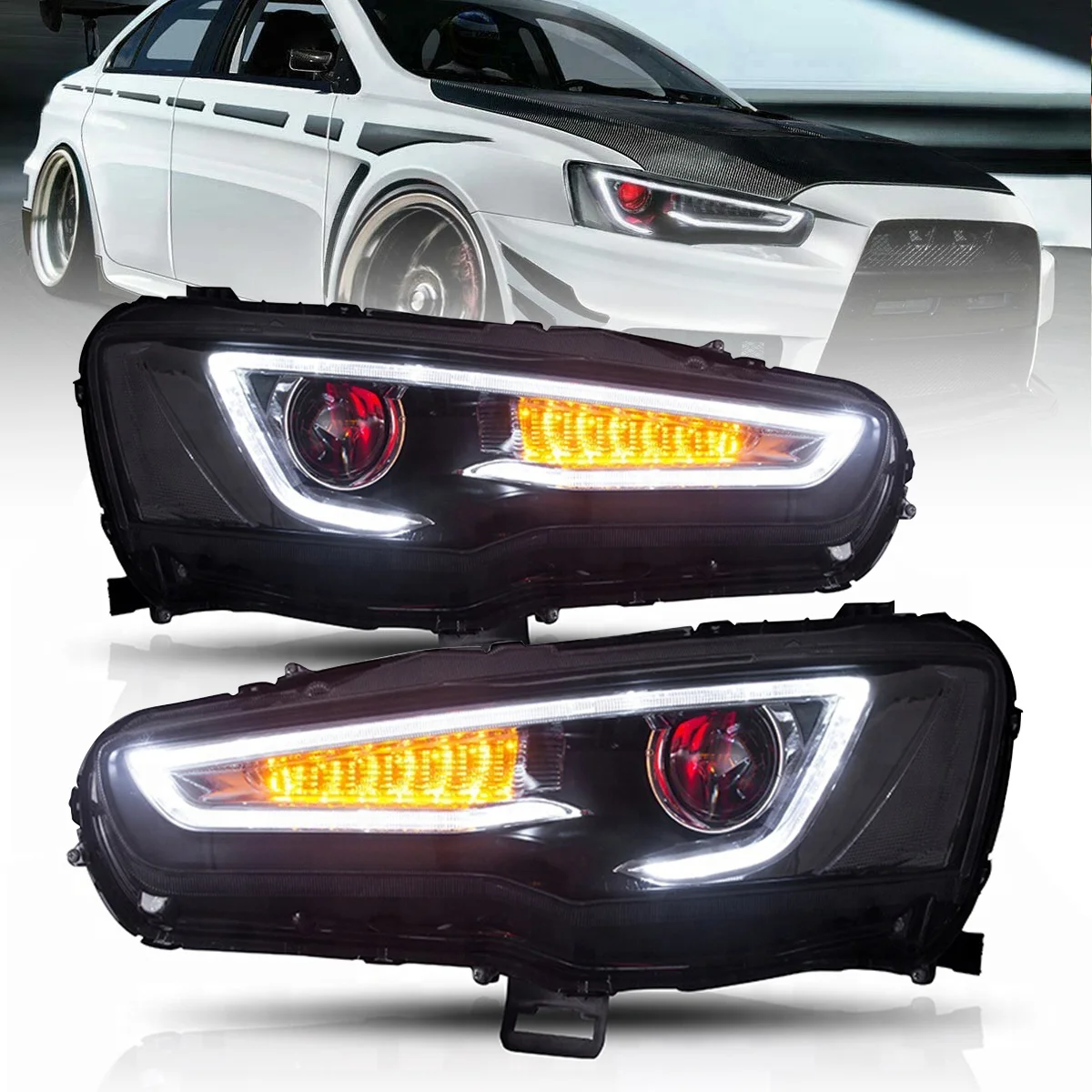 

Светодиодные фары головного света для Mitsubishi Lancer 2008-2017 DRL, автомобисветильник фары в сборе, сигнал, автомобильные аксессуары, лампа