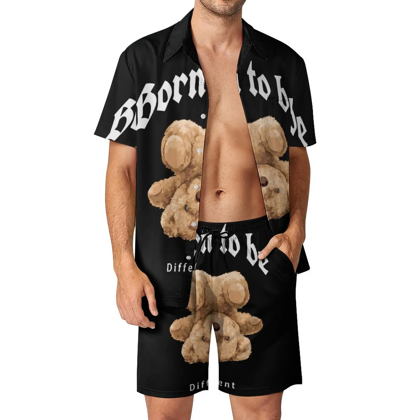

Toy Bear Cute Outdoor Men Sets Born To Be Different Casual Shirt Set Summer Shorts 2 Piece Vintage Suit 2XL 3XL