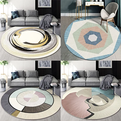 

Круглый ковер в скандинавском стиле, для украшения гостиной, спальни, подростков, для семьи, дивана, нескользящий коврик, моющийся напольный коврик, украшение для дома
