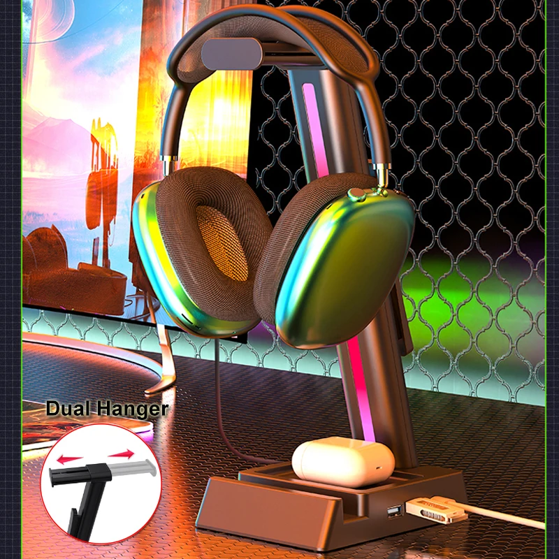 

Многофункциональная подставка для наушников RGB подвесная/перевернутая Гарнитура держатель зажим с 1 тип-c и 2USB 2.0 порт держатель для телефон...