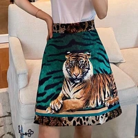 high quality summer new big brand satin tiger print skirt 2022 womens fashion sexy leopardprint contrastcolora line short skirt