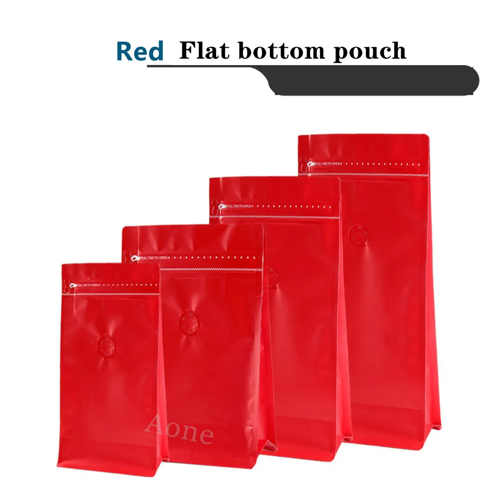 

50PCS Custom Printing Fashion Fine Laminated Aluminum Foil Matt Red Box Bottom Zip Lock Pouch for Coffee Packaging Bag