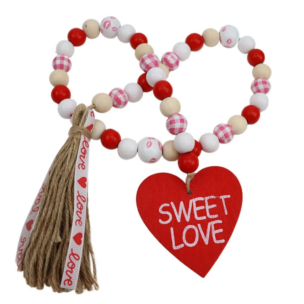

Гирлянда из деревянных бусин Sweet Love, поднос в несколько рядов для Дня святого Валентина, Декоративная гирлянда из бисера с кисточками, подве...