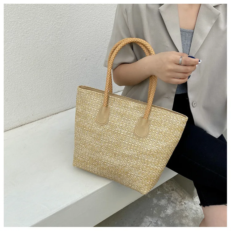 

2022 New Spring Autum Women'S Shoulder Handbag Bohemian Fashion Straw Beach Tote Bag Travel Shopper Weaving Shopping Bags
