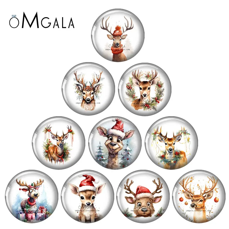 Милые Мультяшные рождественские картины с оленем 12 мм/18 мм/20 мм/25 мм круглые