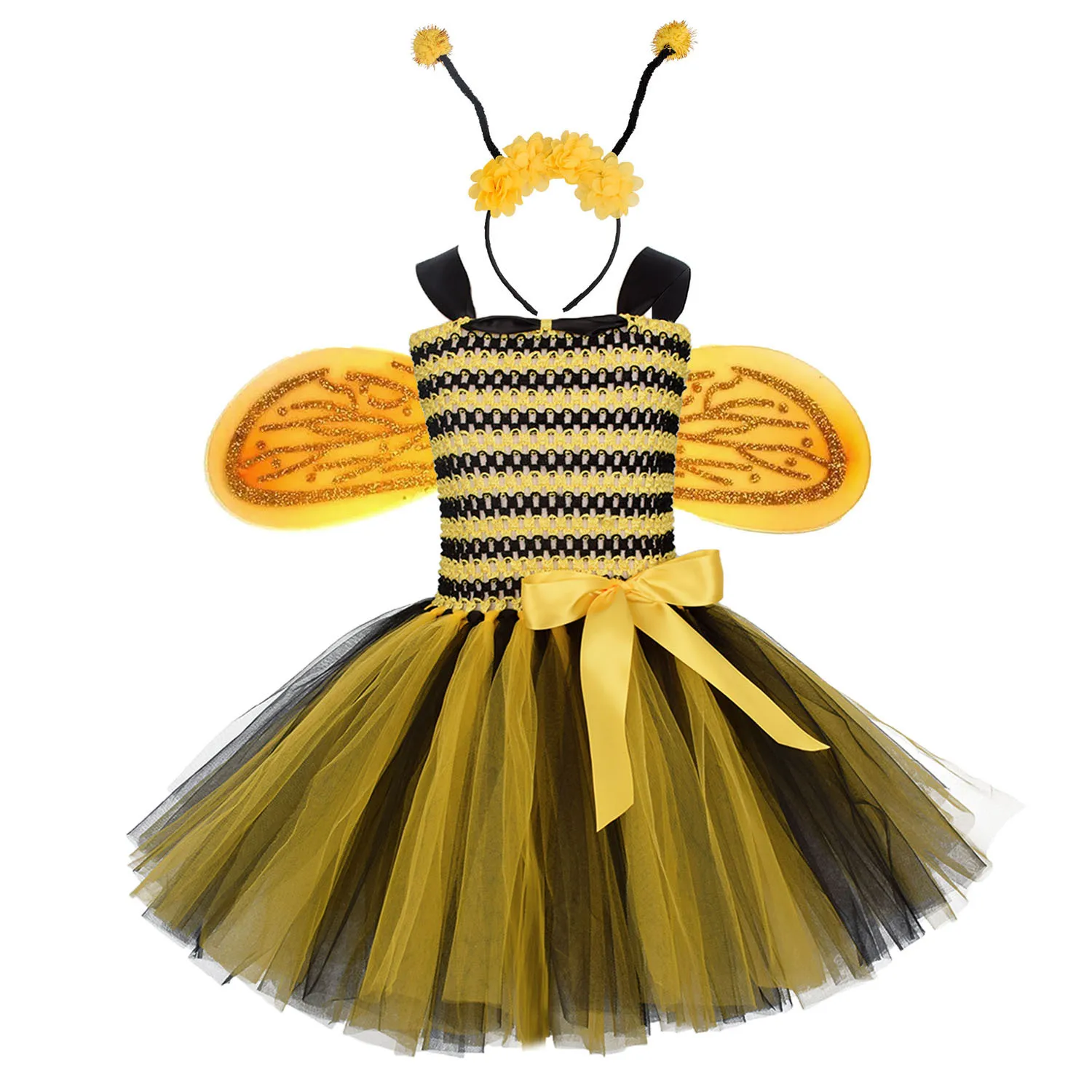 

Baby Girls Bee Costume Wings Headband Magic Wand Children's Day Gifts Kids Cosplay Princess Animal Tutu Dress Fancy Accessories