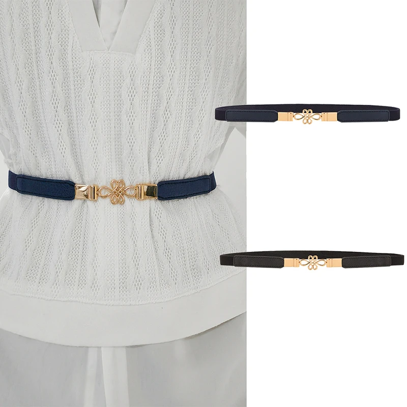 Bauhinia Women Fashion Flower Buckle Belts Adjustable Thin Waistband Dress Decorative Metal Elasticity Female Belt