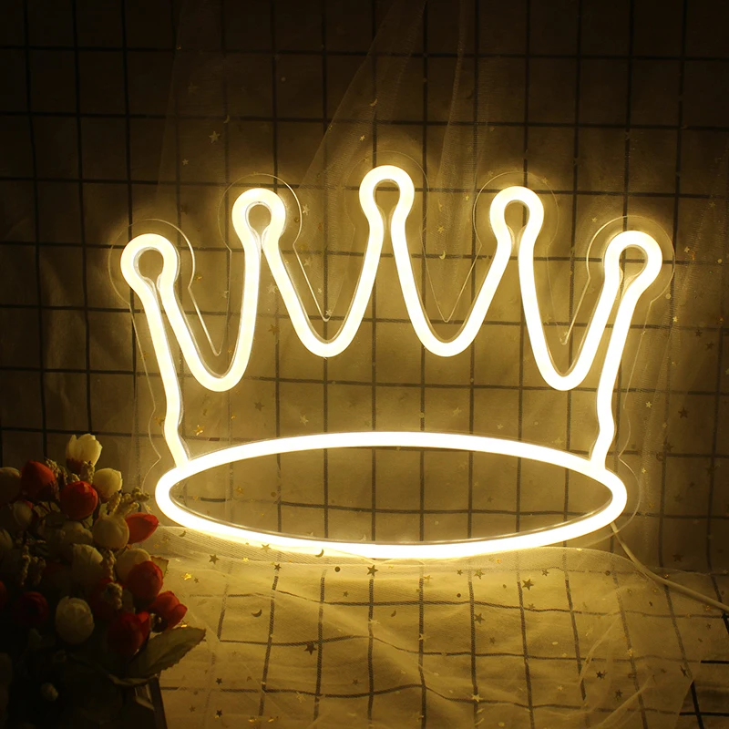 

Wanxing LED Neon Sign Warm White Crown Shaped Acrylic Neon Night Light USB With Switch For Gift Home Room Decor 35.5cm X 27cm