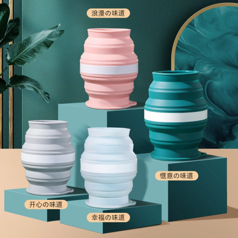 Силиконовая складная дорожная чашка 320/350 мл кофейная с крышкой многоразовая