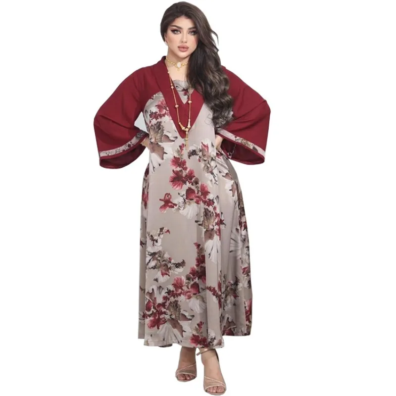 

Abaya Dubai Kaftan Women Muslim Maxi Dress Saudi Arabia Women Robe Long Sleeve Ramadan Floral Kaftan Middle East Muslim Dress