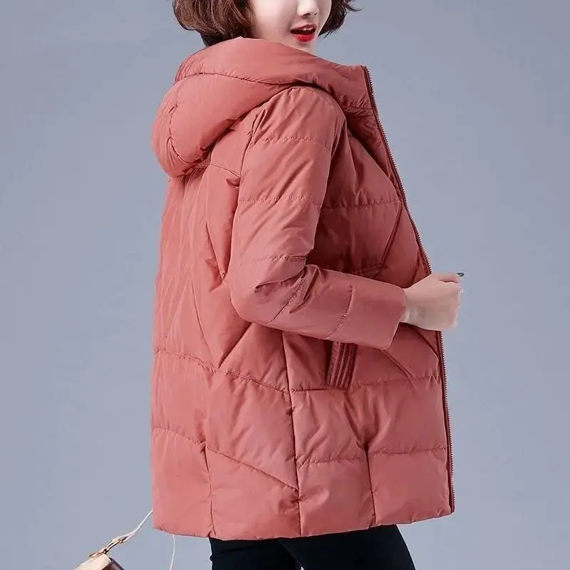 Women's Mid length Coat Winter New Ladies Warm Thicken Parka Simple Fashionable hooded jacket women