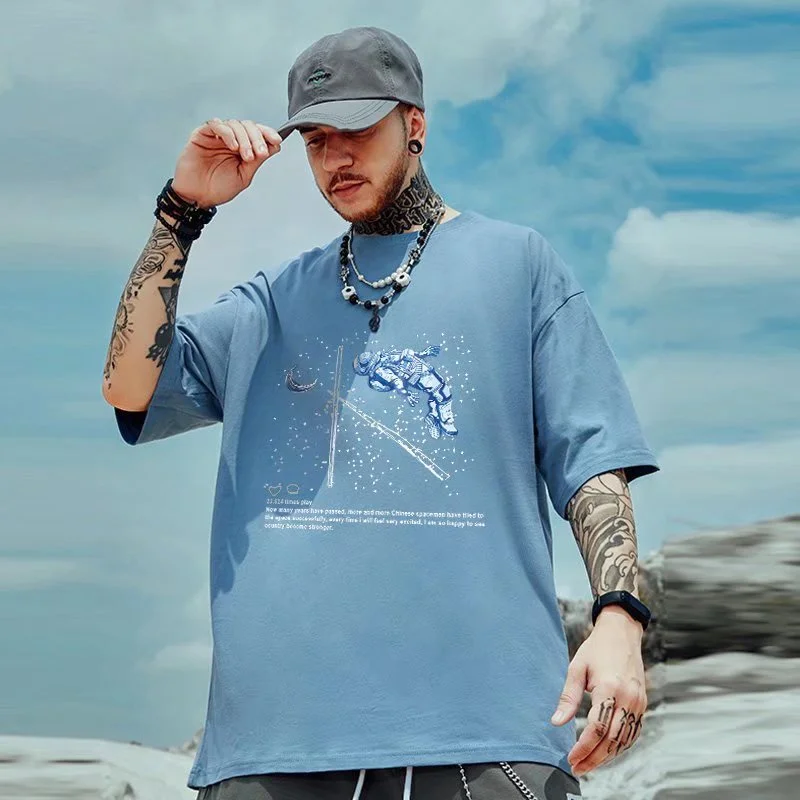 

M-8XL мужские и женские корейские футболки с коротким рукавом, модные футболки большого размера унисекс с принтом астронавта