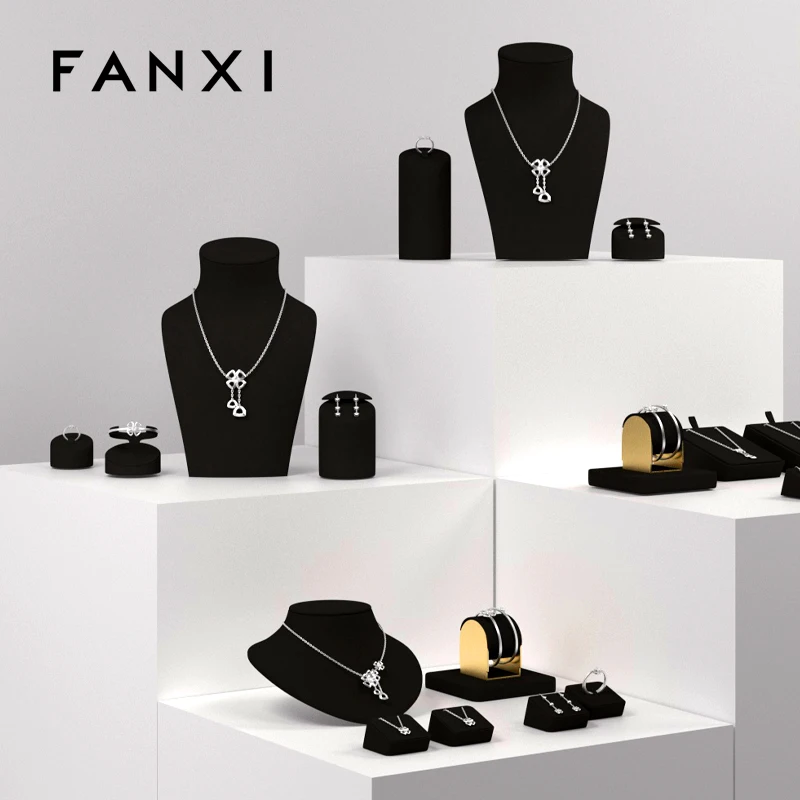 

Oirlv Black Jewelry Display Set Shop Cabinet Display Props for Necklace Display Bust Watch Ring Earrings Bangle Stand Showcase