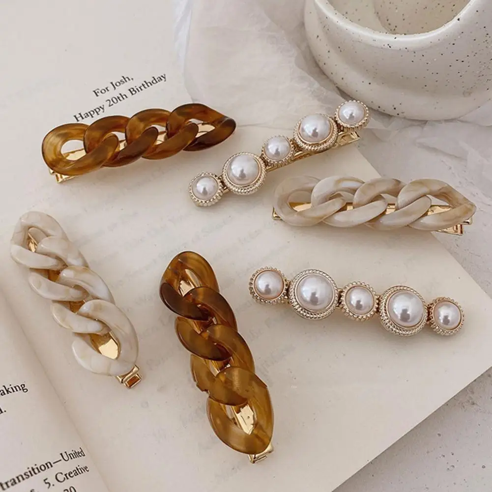 1Pc/2Pcs Wave Teeth Metal Clip Hair Clip Resin Imitation Pearls Chain Hair Clip Hair Accessories