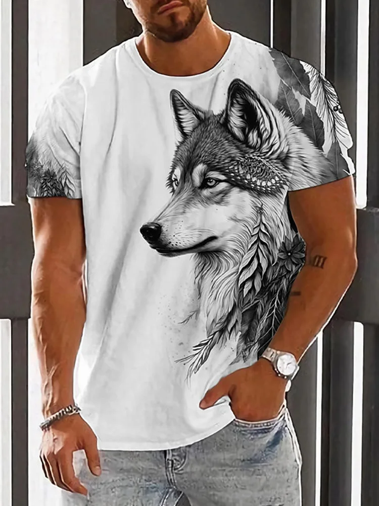 Animal Pattern Men's T Shirt 3D Lone Wolf Short Sleeve Fashion Personalized Loose Oversized Clothing