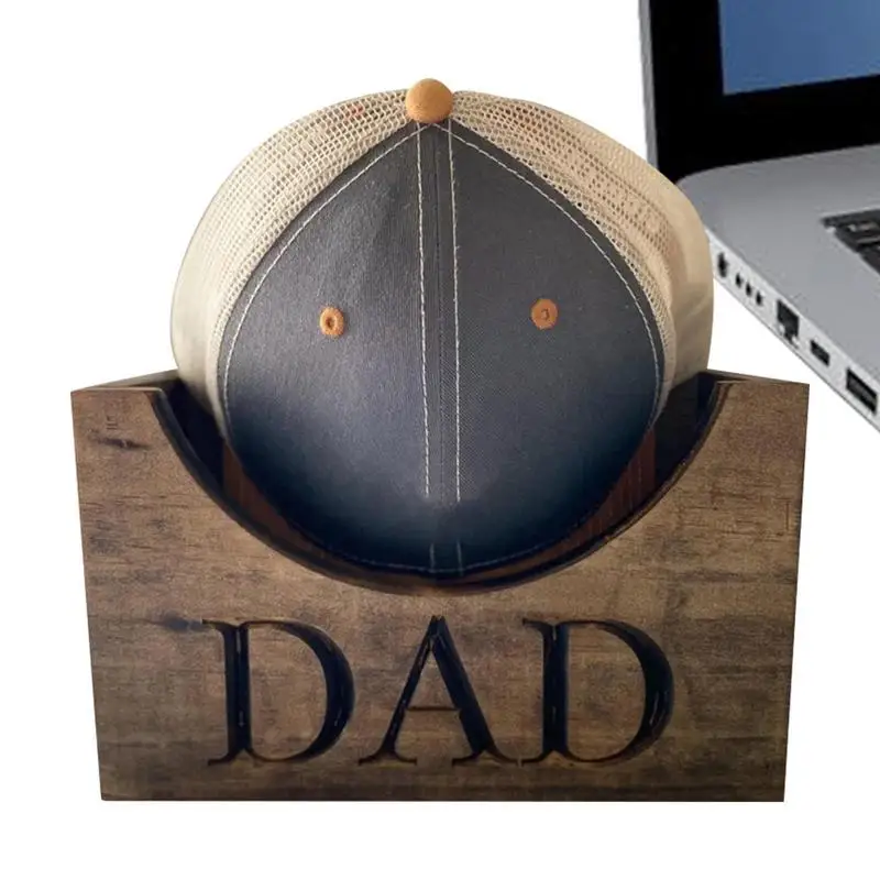 

Hat Storage Box For Baseball Caps Father's Day Wood Craft Hat Storage Box With DAD Carved Wooden Stylish Hat Display Rack Wood