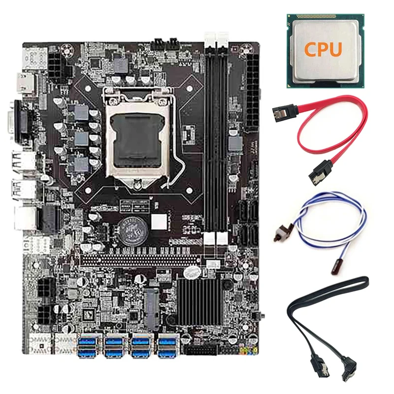 

B75 BTC Mining Motherboard 8 USB3.0 To PCIE 1X+Random CPU+Switch Cable+SATA Cable LGA1155 DDR3 Memory SATA3.0 ETH Miner