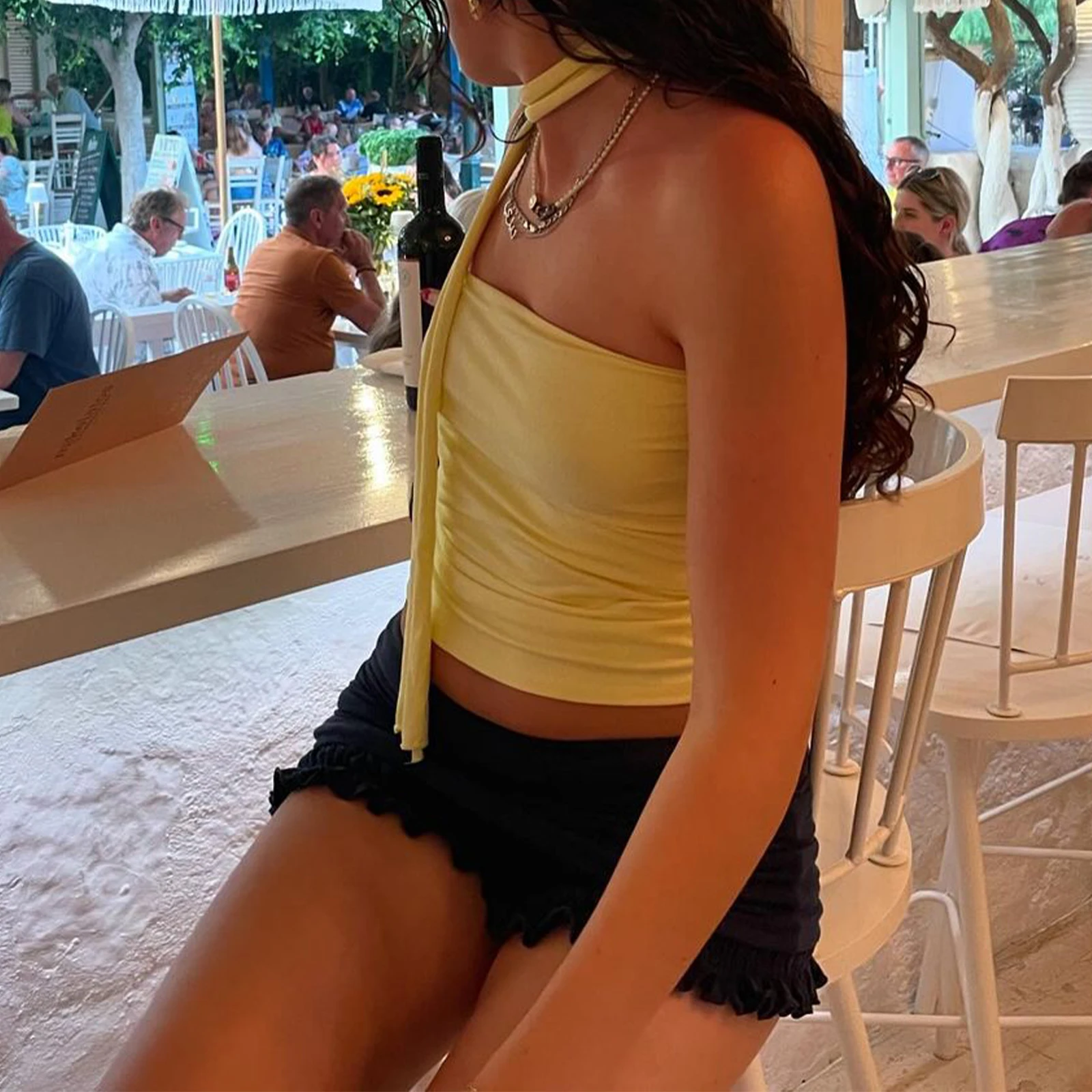 Женские однотонные шорты с рюшами