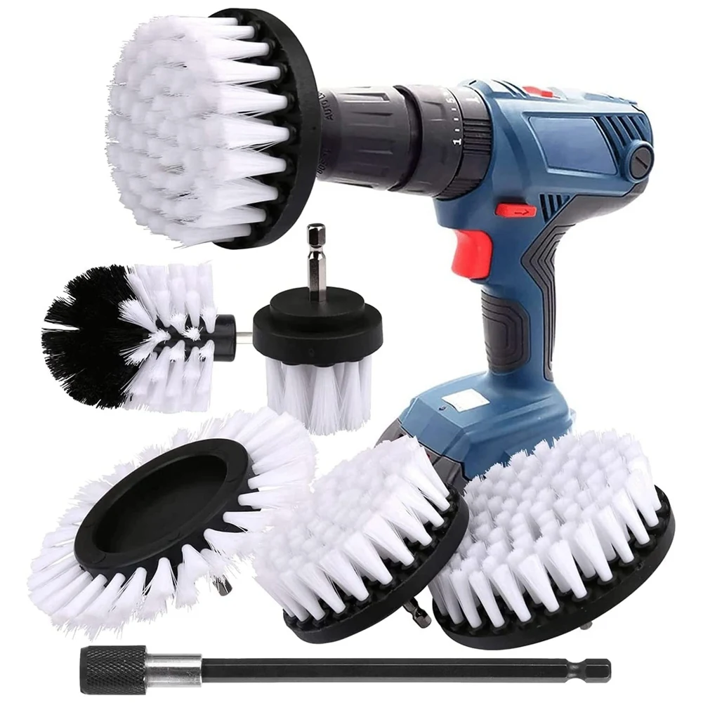 

6 Pieces Drill Cleaning Brush Brush for Drill Car Tile Carpet Bathtub Kitchen Toilet White Electric Rotary Drill Brush