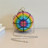 fashion womans diamond rainbow rhinestone ball bag crystal bling basketball purse female crystal basketball clutch handbag