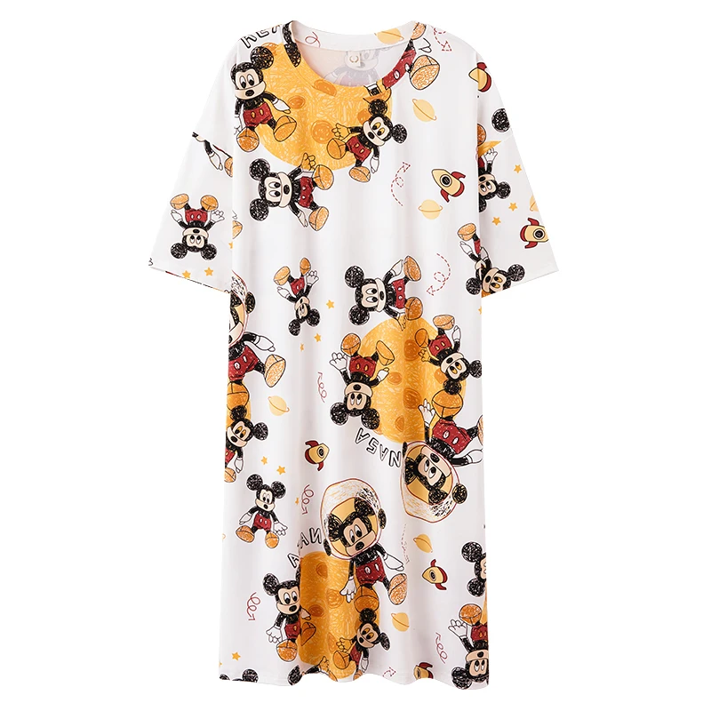 Disney Summer High Quality Mickey Sleepshirt Women Nightgown Casual Cotton Nightdress Female Short Sleeve O-neck Sleeping Dress