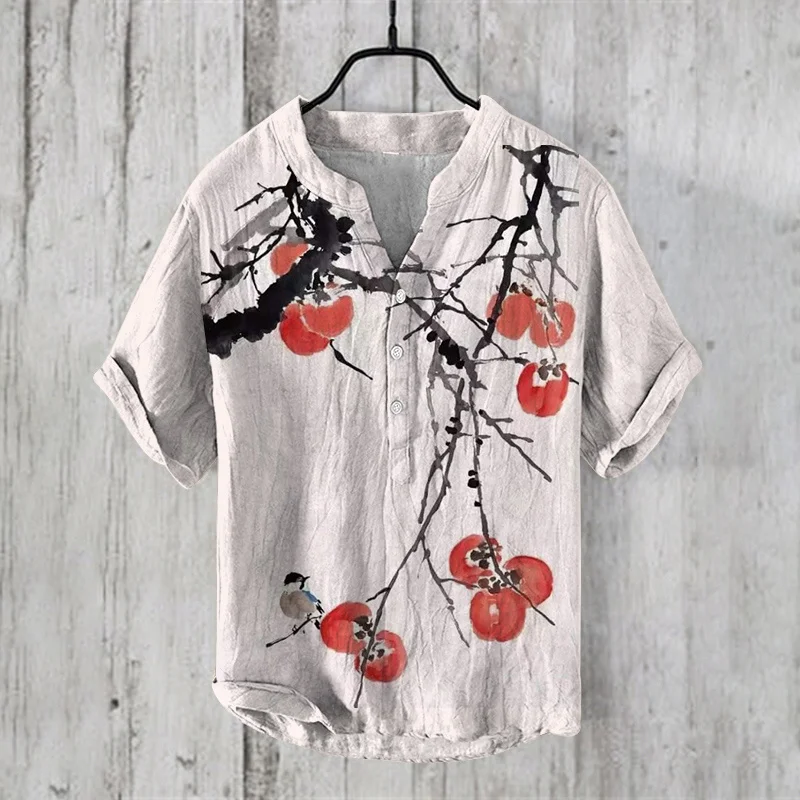 Новинка 2024 льняная Повседневная рубашка с V-образным вырезом и пуговицами дизайн