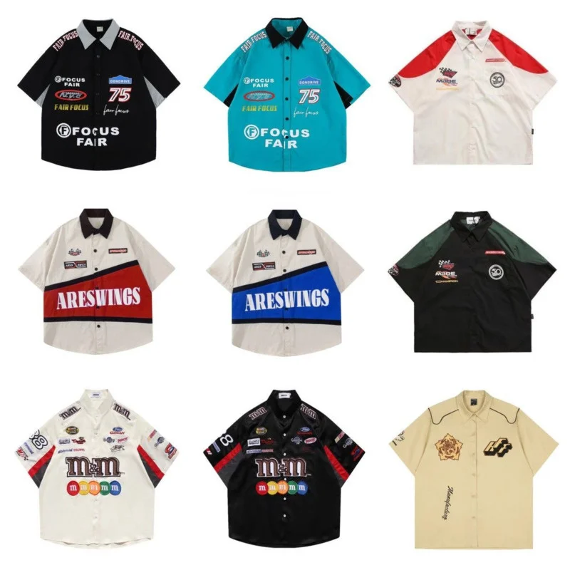 

Американские ретро рубашки-поло в стиле хип-хоп с гоночными локомотивами, летние топы большого размера с оборками и надписью для мужчин и женщин