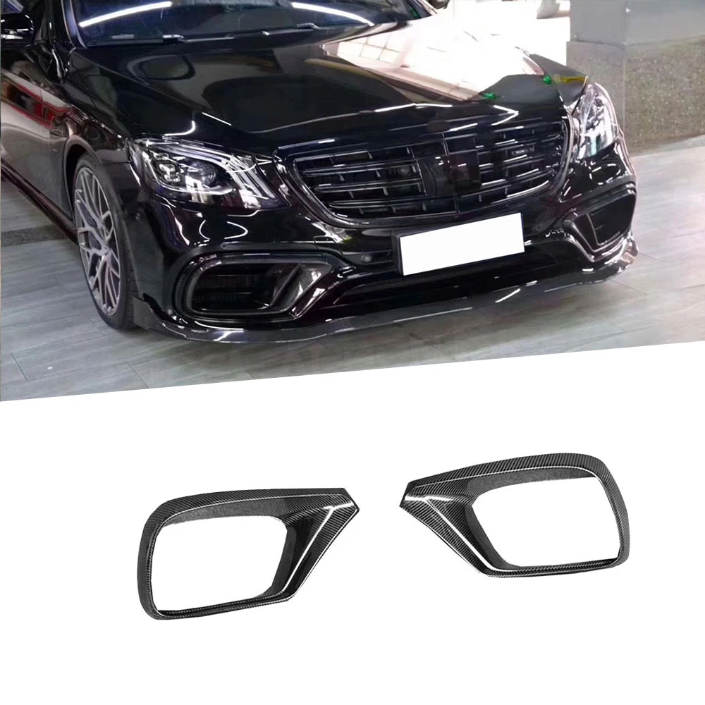 

Передний бампер из углеродного волокна для Benz S Class, крышка на вентиляционное отверстие, отделка, сетчатые украшения для S63 S65 AMG 2018 2019 FRP, черны...