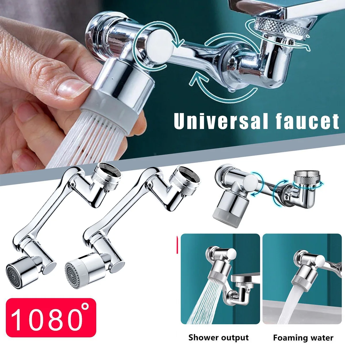 

1080 Rotation Extender Faucet Aerator Plastic Splash Filter Kitchen 2 Water Flow Modes Robotic Arm Water Filter Sink Fittings