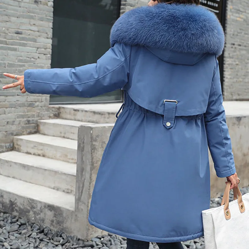 Parkas Women Winter Cotton Padded Jackets 2022 Women's Thick Loose Korean Lining Fur Collar Hooded Jacket Office Lady Outwear