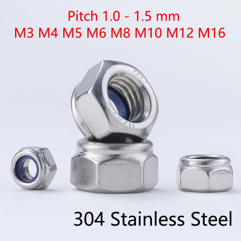 

1Pcs Locknut M8 M10 M12 M14 M16 M18 M20 304 Stainless Steel Hex Nylon Insert Lock Nut Locking Grade 4.8 Anti-loosening Nuts