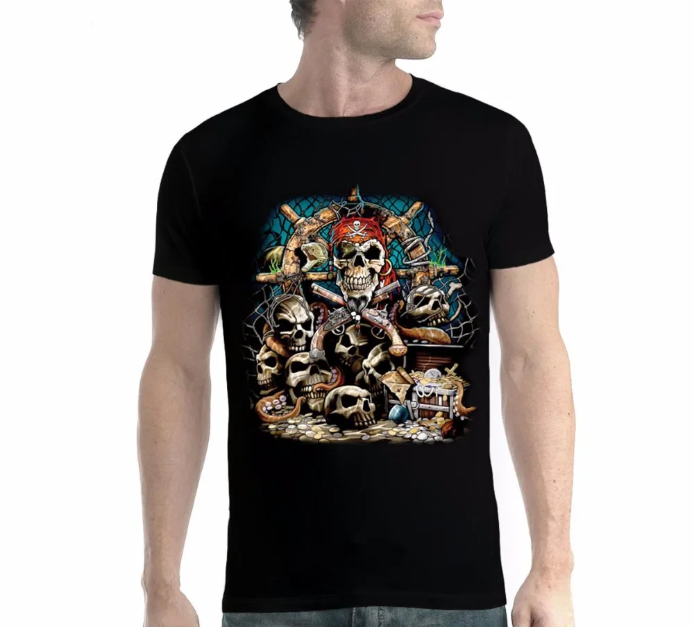 

Skull Guns Coins Pirate Men T Shirts For Sale Summer Short Sleeve Shirts Tops Big Size Cotton Tee Shirt Digital Printing