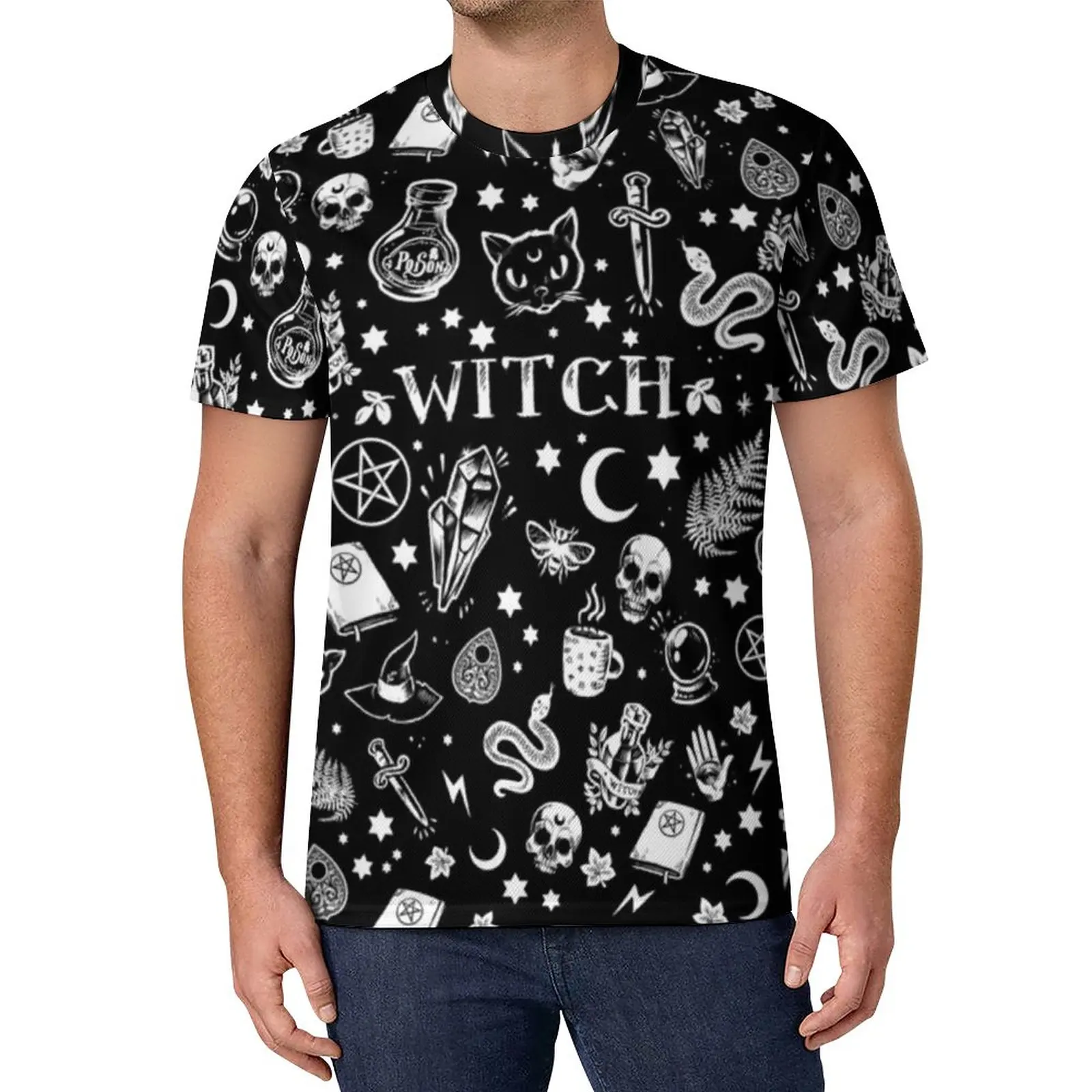 

Gothic T-Shirt Witch Horror Aesthetic T Shirts Crewneck Harajuku Tshirt Premium Man Graphic Clothes Plus Size