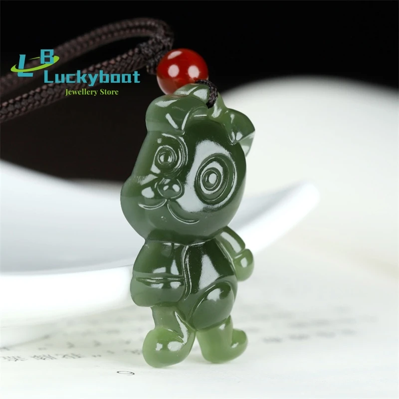 

Hot Selling Natural Hand-carve Hetian Yu Cyan Zodiac Dog Necklace Pendant Fashion Jewelry Accessories Men Women Luck Gifts