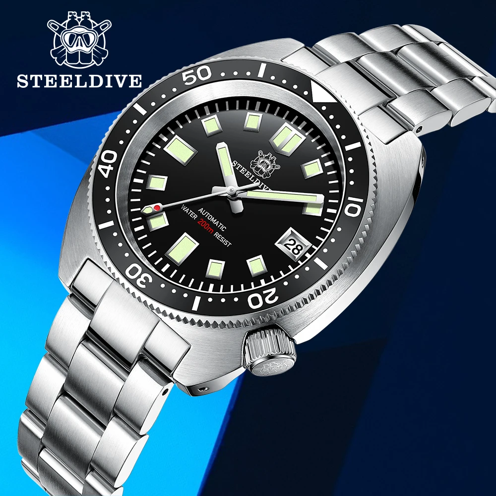 

Модные мужские механические наручные часы STEELDIVE SD1977, часы для дайвинга с керамической рамкой C3, супер светящиеся водонепроницаемые часы 20 б...