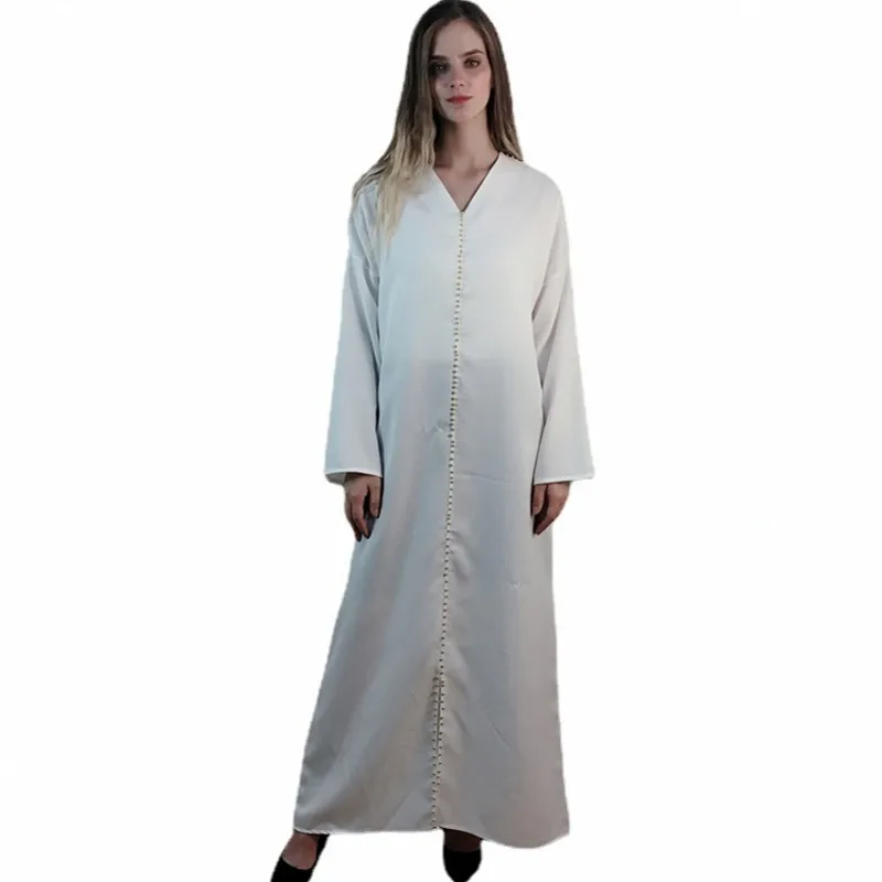 Женское платье макси с бисером Abaya, однотонное платье до щиколотки в мусульманском стиле, 2022