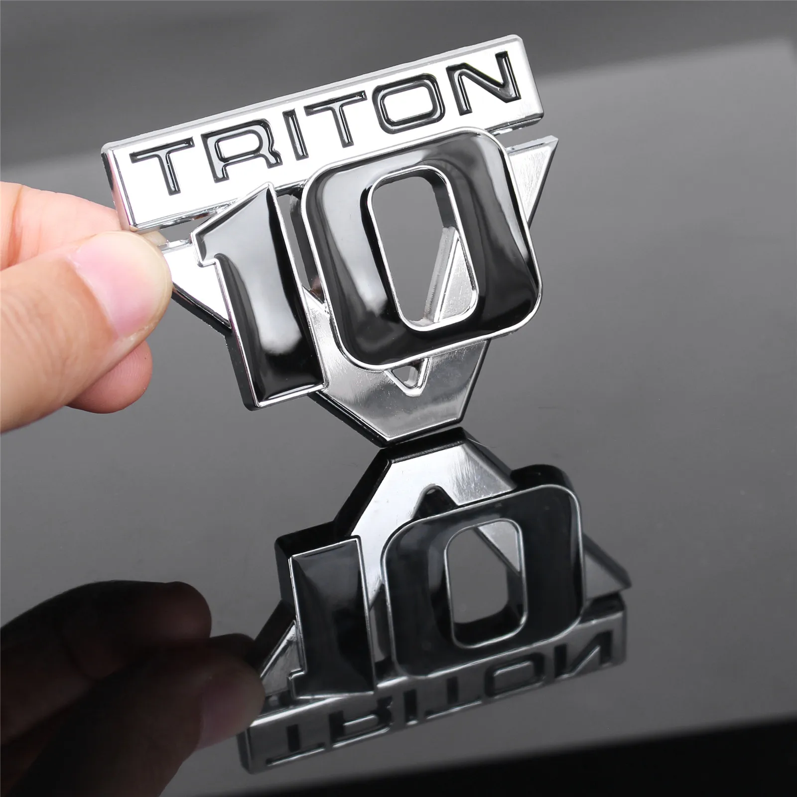 1pc Triton V10 Chrome Black Metal Emblem Door Side Fender Trunk Rear Badge Sticker for Ford F150 F250 F350 Etc