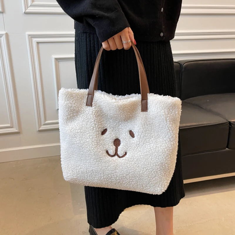 

Cartoon Shoulder Bag Plush Bag Simple Square Shopper Pack Large-capacity Messenger Bag Luxury Bag Woman Organizer Case Handbag