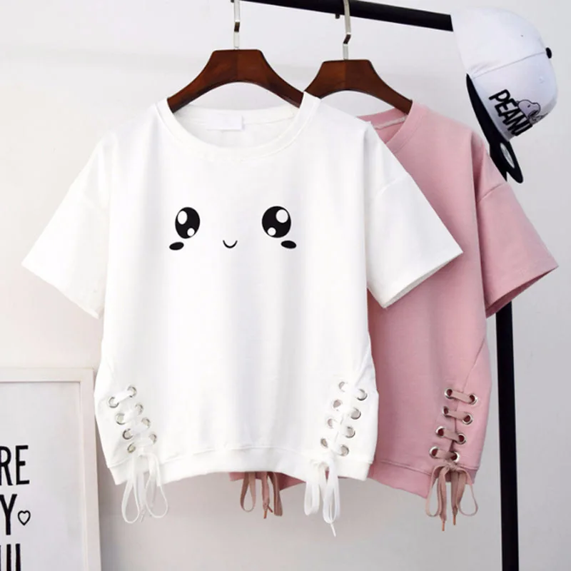 Kawaii Clothes T-shirt Women White t shirt Pink Tshirt Cute Tops Animal Print Korean Style 2022 Summer Girl Ropa Mujer Camisetas