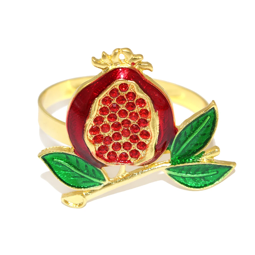 

6 шт., кольца для салфеток с красной эмалью и гранатом, держатели для салфеток с фруктами, металлические пряжки для салфеток для свадьбы, праздника, вечеринки, декор обеденного стола