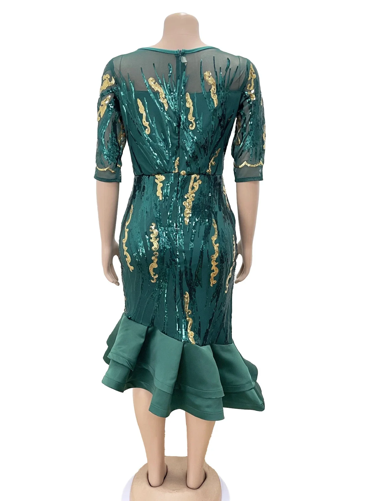 Зеленая Женская Блестящая юбка с круглым вырезом и полурукавом