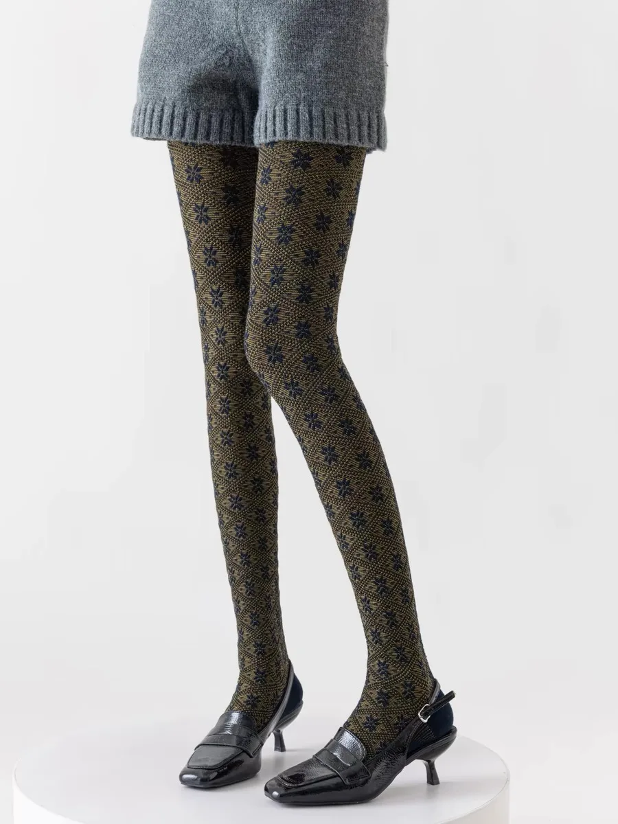 Весенне-осенние женские винтажные вязаные леггинсы Mori Girls с цветными блоками Diomand