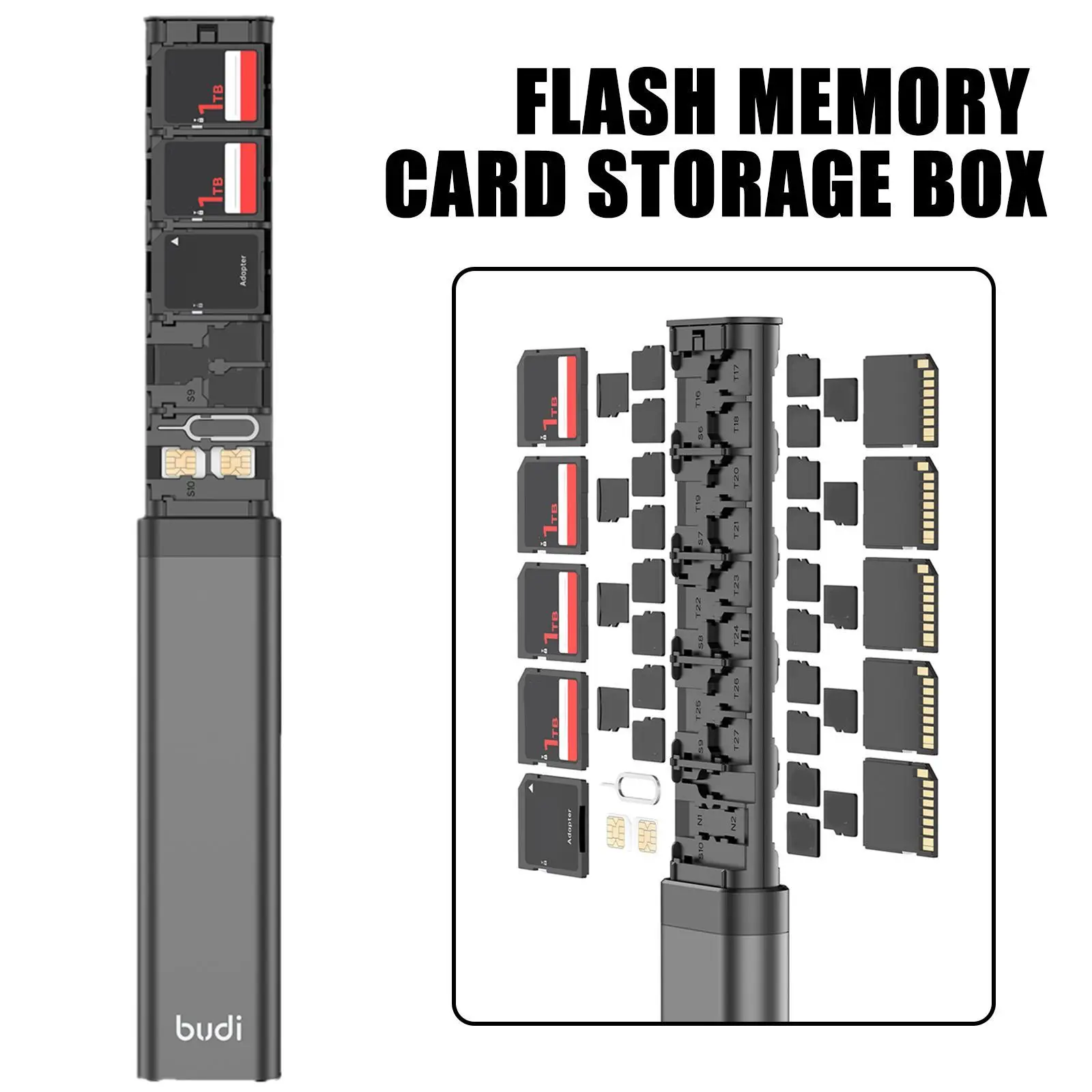 

BUDI SD Card Box 30 Slot Memory Card Holder Multi-function Smart Adapter Storage Reader Memory Box