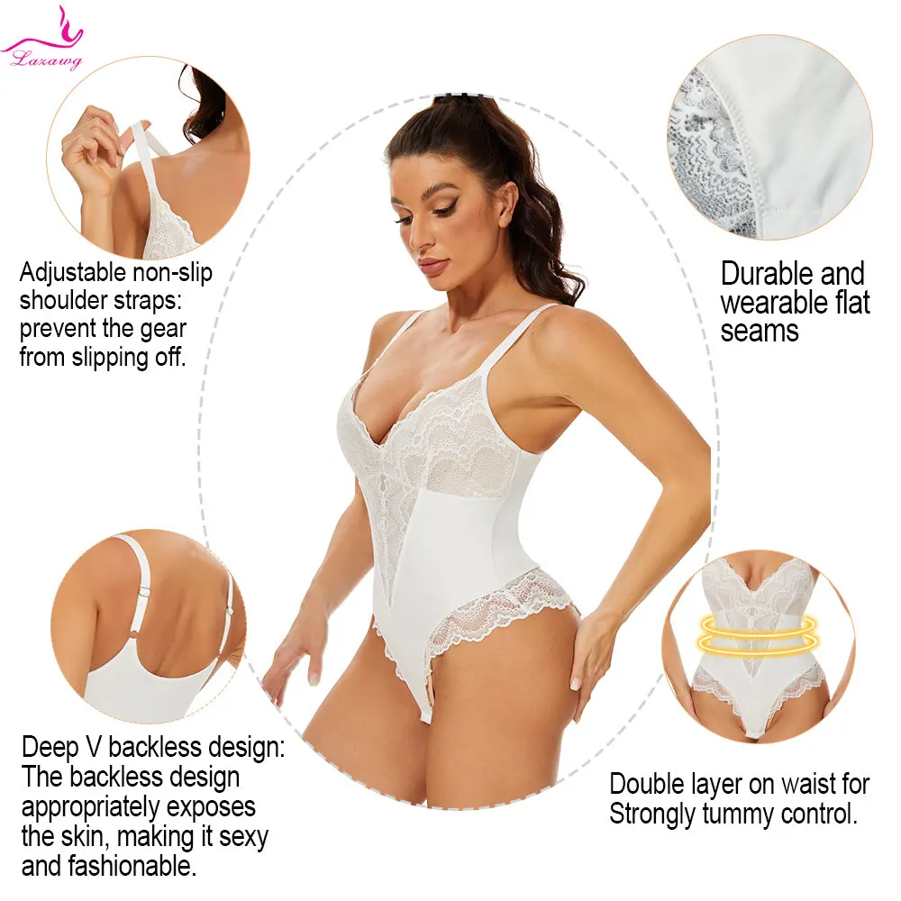 LAZAWG Bodysuit Shapewear Women Full Body Shaper Slim Tummy Control Abdomen Shapers Corset V-neck Belly Trimmer Underwear
