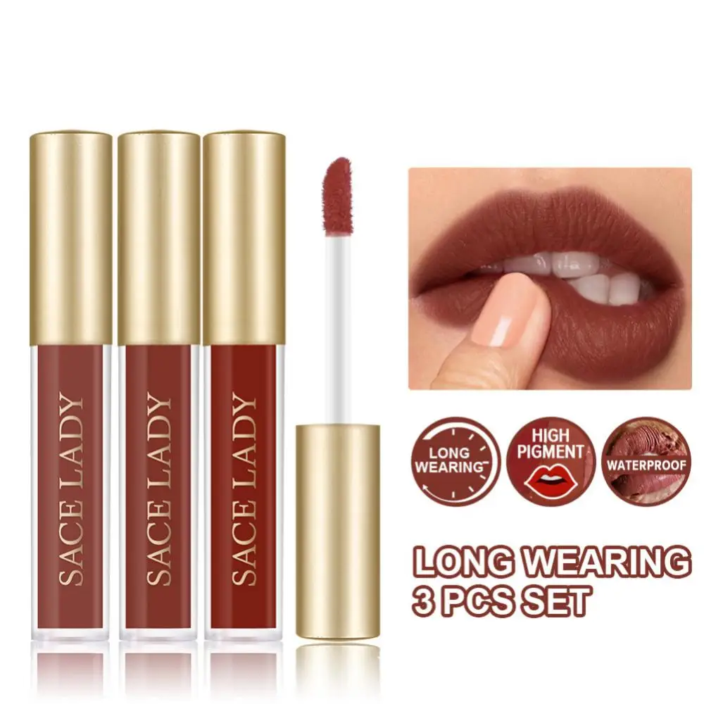 

Waterproof Soft Mist Lip Gloss 3pcs Set Lipstick Gift Set Liquid Matte Lipstick Non-stick Cup Lip Glaze Set Lips Makeup