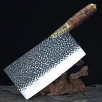 longquan kitchen knife copper decor 8 inch sharp chef chopper cleaver slicing handmade forged fixed blade knife cooking tools
